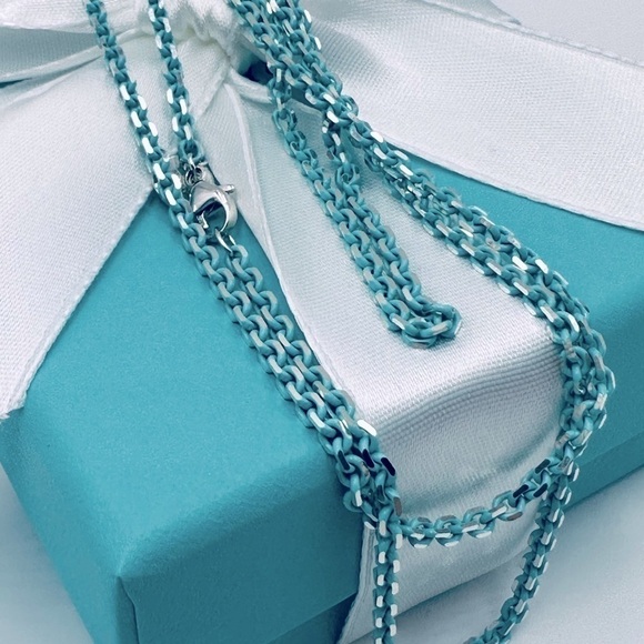 NWT Tiffany & Co. 30” 2.5 mm Blue Enamel Sparkle Necklace with PACKAGING - Picture 4 of 8